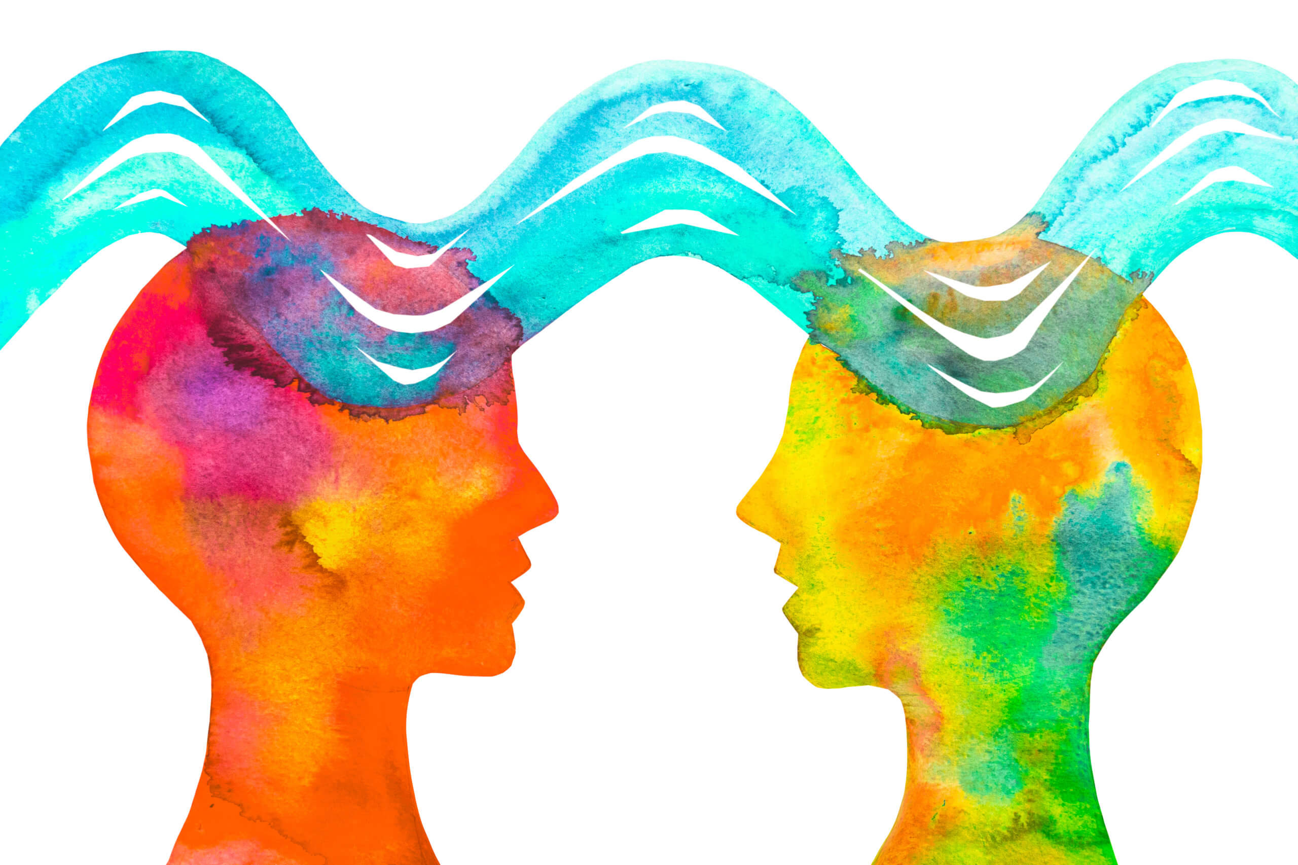 Watercolor Painting of two people connected by a wave